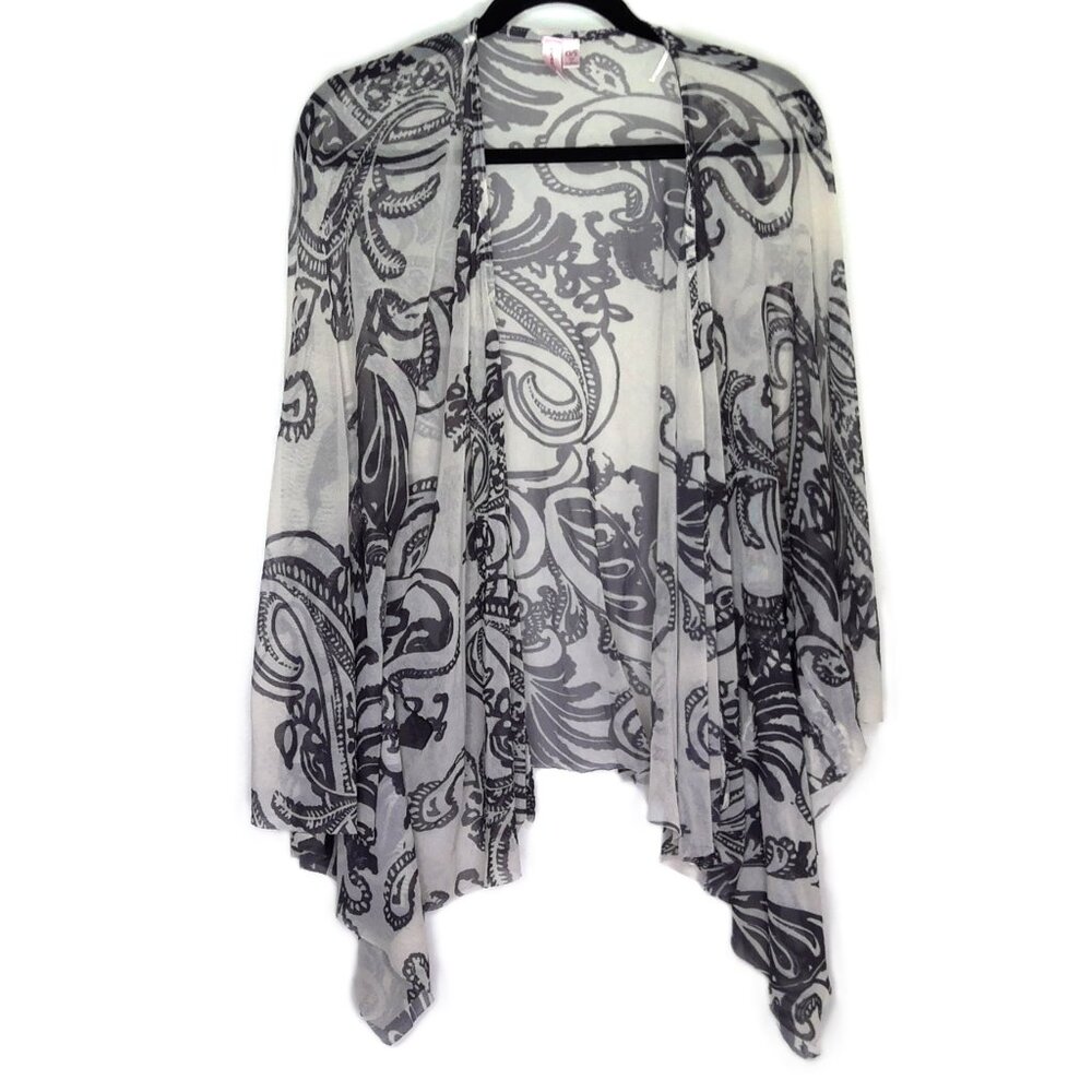 Sweet Pea Stacy Frati Sheer Paisley Cardigan Open Front Waterfall 3/4 Sleeve OS